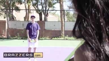 Brazzers - Two busty milfs take advantage of young big cocked creep