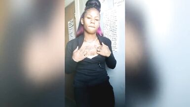 Ebony Babe Roxxy Boomerang Takes A Break from Work to Fuck herself - 1 image
