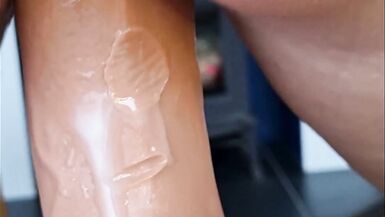 GF Huge Dildo Ride Creamy Pussy Orgasm