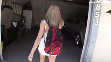 Skinny babe sucks a huge cock then gets banged by Stranger - 3 image