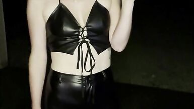 Smoking Blowjob in Black Leather Outfit - 3 image