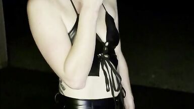 Smoking Blowjob in Black Leather Outfit - 4 image