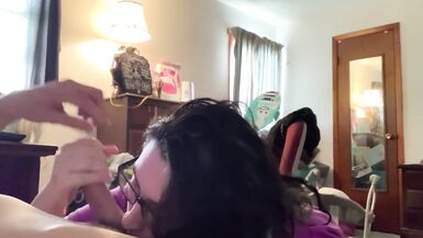 TWO HANDS AND LICKING CUM OFF BALLS BEFORE STEPMOM GETS HOME - 11 image