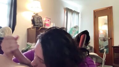 TWO HANDS AND LICKING CUM OFF BALLS BEFORE STEPMOM GETS HOME - 13 image
