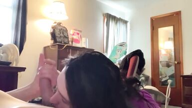 TWO HANDS AND LICKING CUM OFF BALLS BEFORE STEPMOM GETS HOME - 14 image