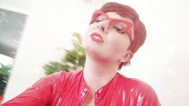 Red PVC Catsuit Vinyl Fetish, FemDom POV Dirty Talk Humiliation - 4 image