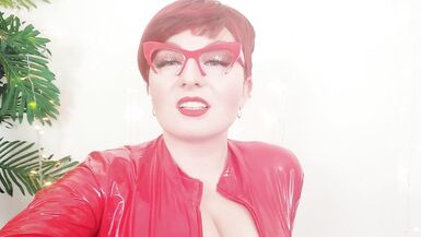 Red PVC Catsuit Vinyl Fetish, FemDom POV Dirty Talk Humiliation - 8 image