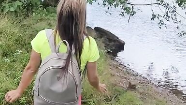Penny Largo- Solo hike with an anal plug ends in hardcore masturbation by public river