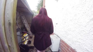 Chubby redhead in the Yard in Ankle boots and coat - 9 image