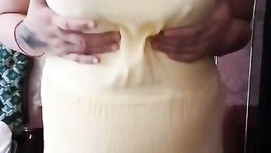 Pregnant wife milking her Asian boobs - 2 image