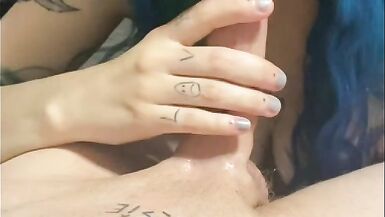 Pregnant emo chick gets cum on her face as reward - 15 image