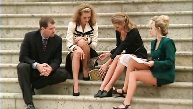 Horny milfs get screwed till orgasm in an outdoors threesome