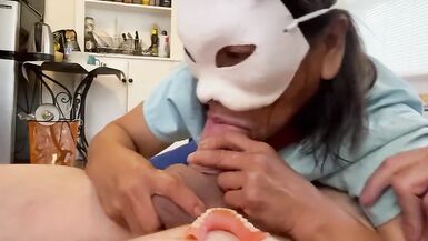 my Filipino cock sucker pulls out teeth for a toothless blow job and swallow cum - 5 image