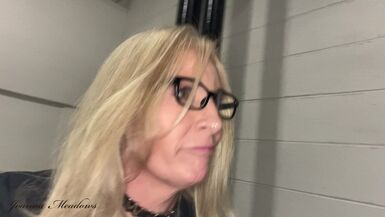 Risky hotel stairwell blowjob and facial, public cumwalk - 1 image