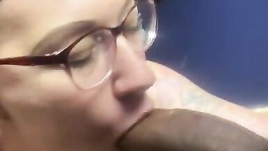 Gagging Blowjob from hot girl with tattoos & Glasses - 7 image