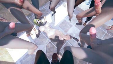 Milf blonde Tsunade Extreme bukkake in Bathroom