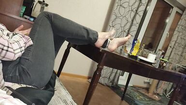 Jerking Dick On My Stepmom Slut's Smelly Feet - Footjob - 5 image
