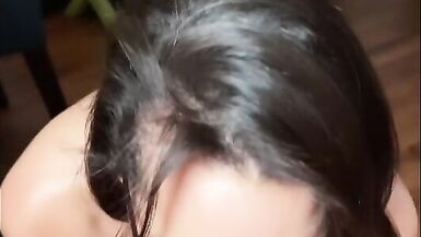 Hot wife gives her husband's best friend a blow job in a hotel room and lets him cum on her tits!