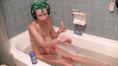 Headphones, bath, smoking, bubbles, nipple suckers, and masturbating - 9 image