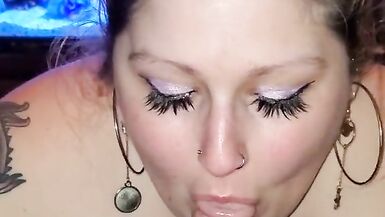 Sexy eyes giving blowjob with deepthroat. - 4 image
