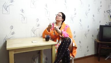 Fetish with food from chubby milf with big tits and morning masturbation shaved pussy for breakfast - 2 image