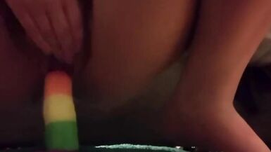 MILF riding rainbow dildo - 15 image