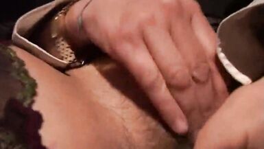 Nylon blonde masturbates her pussy with willing fingers - 10 image