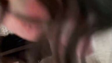 On her knees, taking it down her throat  and swallow. - 8 image