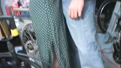 Watch fake titty milf get on the floor and suck his penis