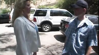Blond MILF neatly shaved cunt is fucked on a lawn chair - 2 image