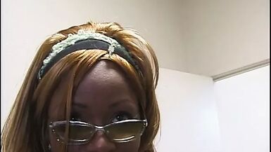 Curvy ebony in gold lingerie fucks a white hunk