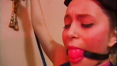 Cute brunette teen gets bound and hurt