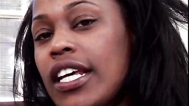 Black slut is giving blowjob and getting dogystyle banging