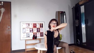 Black stockings and high heels. Depraved secretary in black bodysuit. 6 - 10 image