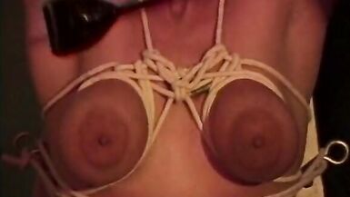 Hot breast bondage and candle wax play - 2 image