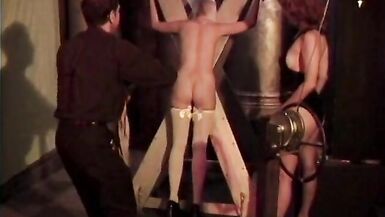Sexy blonde is bound in red and has clamps applied by sadist - 12 image