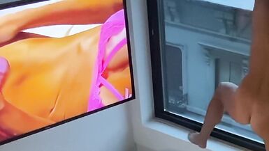 MILF Masturbates in NYC Window & Watches Porn Video to Get HOT - Red Heart Locket - 10 image