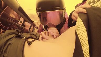 She Suck My Cock in Ski Lift Again, Amateur Couple Blow Job - 2 image