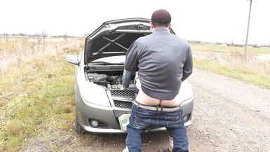 Random passerby man helped to repair car DuBarry and fucked doggy style on hood auto. Sex in public