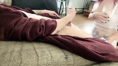 Hot Red Hair MILF Smokes, Deep Throats and Rides Cock in Lingerie