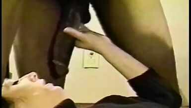 Chick gets hard black dick deep inside her tight white pussy