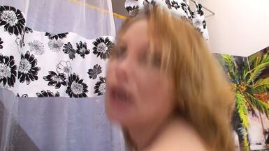 Chubby blond rides dick and takes cum in mouth - 1 image