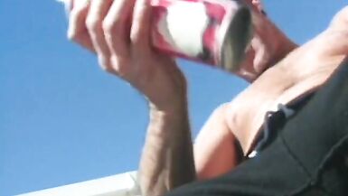 Couple get covered with whipped cream and lick each other - 2 image