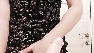MILF in Dress Sucks Dildo and Caresses Wet Pussy in the Restroom - 11 image
