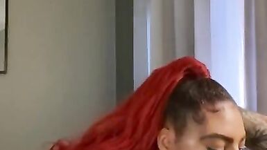 Lipstick on Ebony Mermaid gets on Huge Cock during blowjob - 5 image