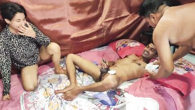 Stepsister gets a creampie and facial while playing the sex game with two boys and one girl - 15 image