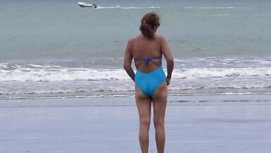 My wife's first masturbation on the beach