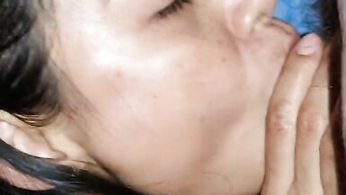 Asian Wife Fingering Her Hairy Pussy and Blowjob Cumshot - 12 image