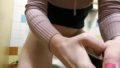 Outdoor Rubbing Pussy in Store's Toilet, Test new Dildo / Part 2 - 14 image
