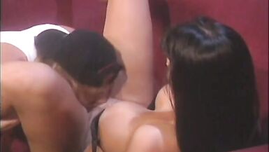 Brunette whore on her knees and gives guys hard cock a blowj - 9 image